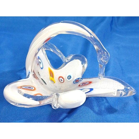 8" Murano Italy 🦢  Millefiori Art Glass Swan Sculpture Basket Dish Rainb - Picture 3 of 8